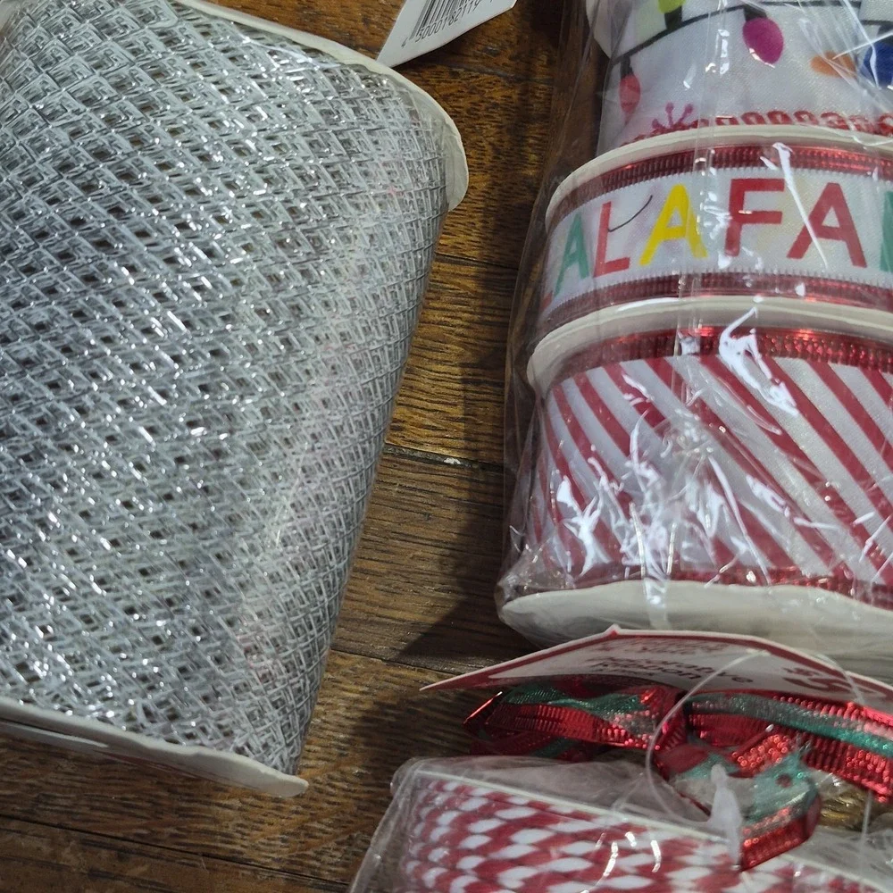 Lot of Christmas Craft Ribbon Wired Holiday Multi Pack Blues Silver Sparkle Cord